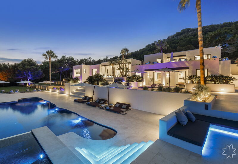 Villa Blue Mediterraneo: Activities, Amenities, Balcony / Terrace / Patio, Building Exterior, Food, Hot Tub, Kitchen, Living Room, Outdoor, Pool, Scenic View, Spring, Summer, Wellness