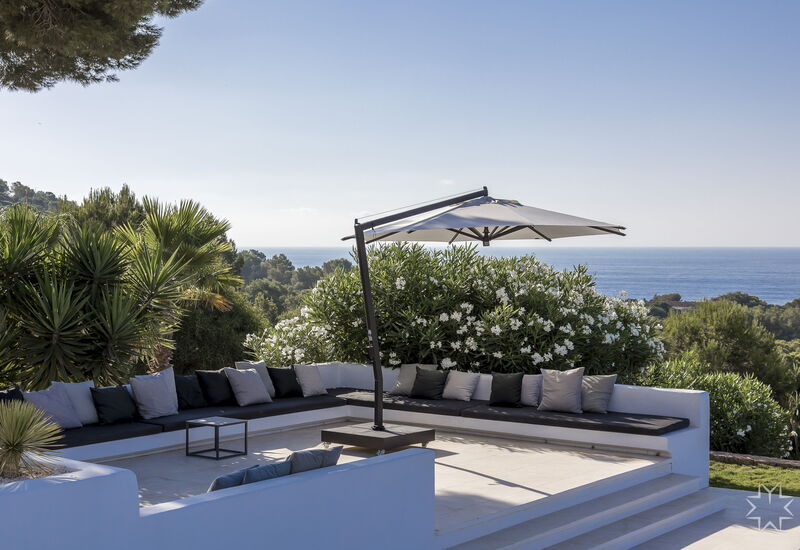 Villa Blue Mediterraneo: Activities, Amenities, Balcony / Terrace / Patio, Building Exterior, Food, Hot Tub, Kitchen, Living Room, Outdoor, Pool, Scenic View, Spring, Summer, Wellness