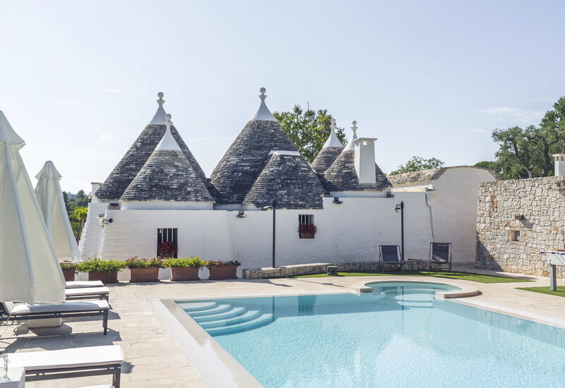 Trullo Francesca: Activities, Amenities, Balcony / Terrace / Patio, Building Exterior, Garden, Pool, Spring, Summer