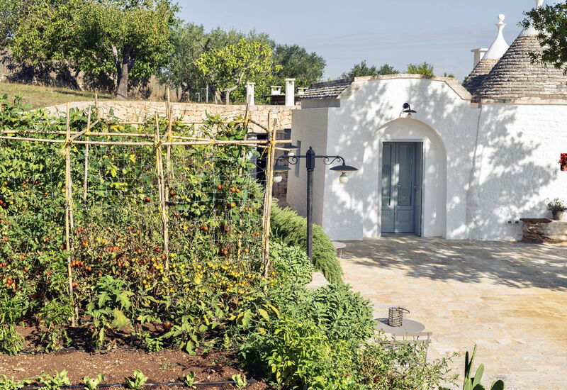 Trullo Francesca: Activities, Amenities, Balcony / Terrace / Patio, Building Exterior, Garden, Pool, Spring, Summer